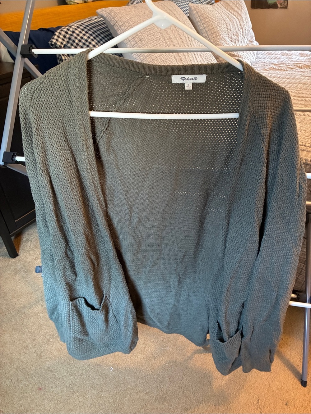 Madewell Olive Open-Front Waffle Knit Cardigan